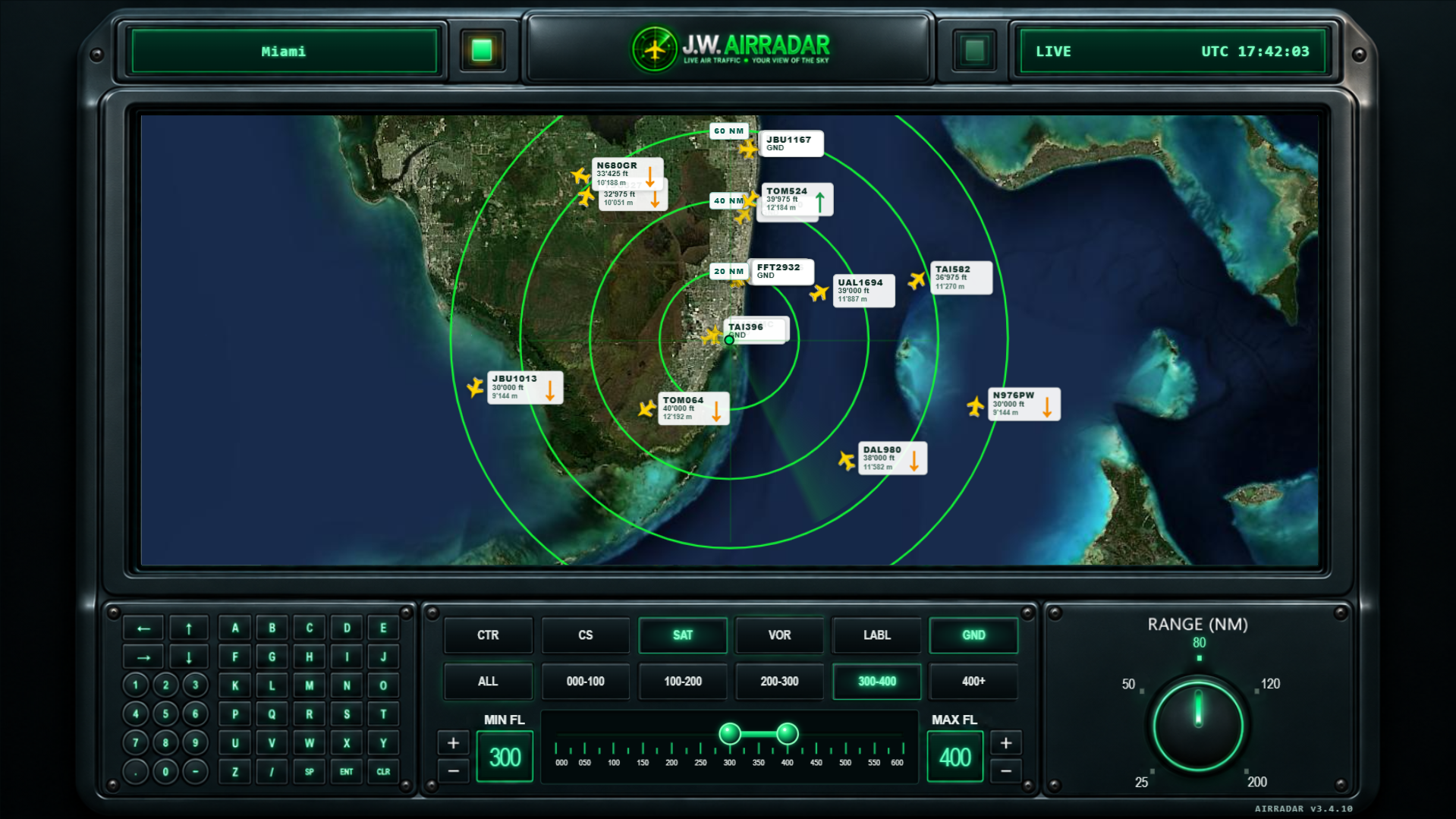 Satellitenansicht mit festen Radar-Ranges