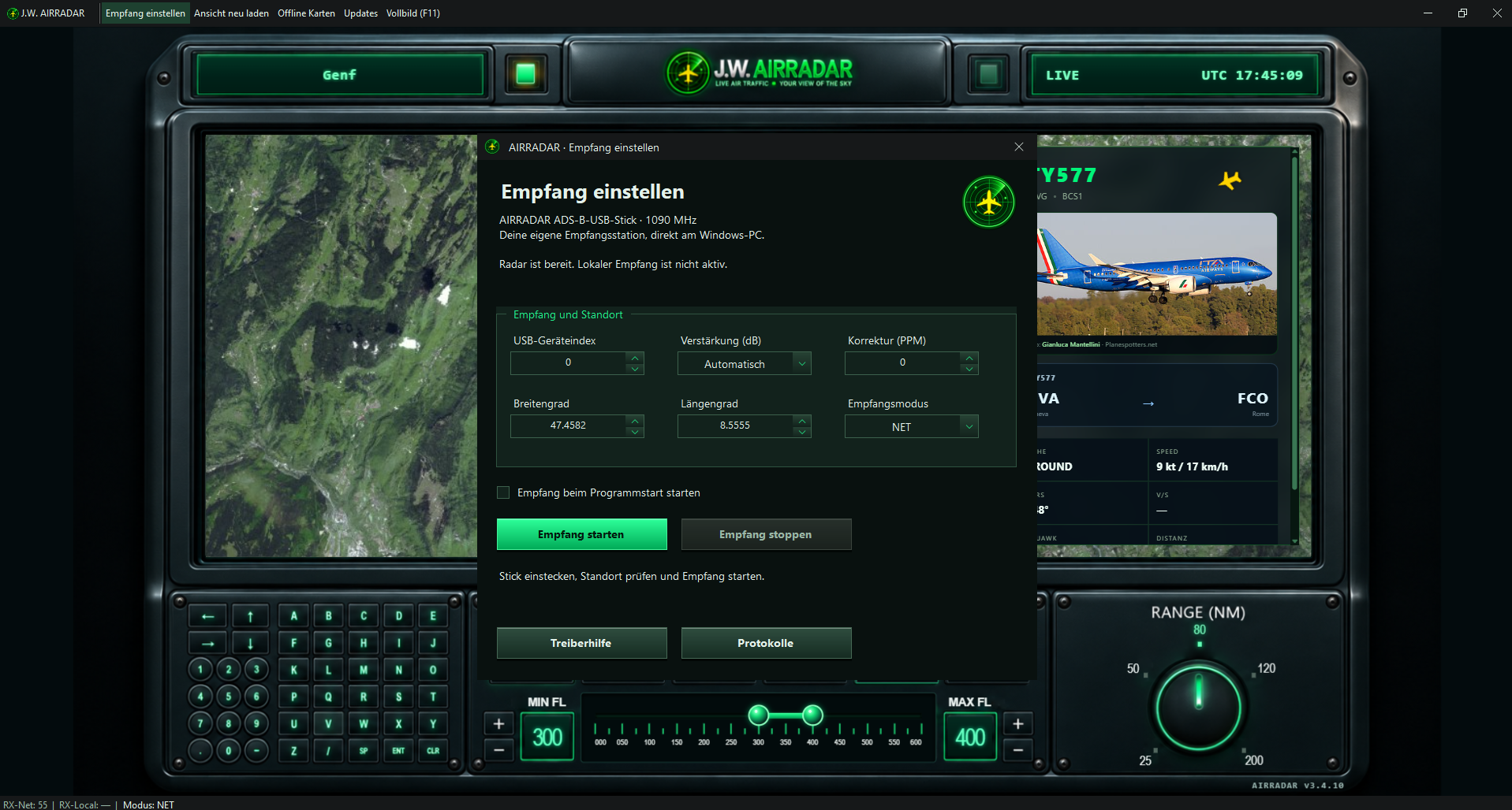 Einstellungen für lokalen ADS-B-Empfang